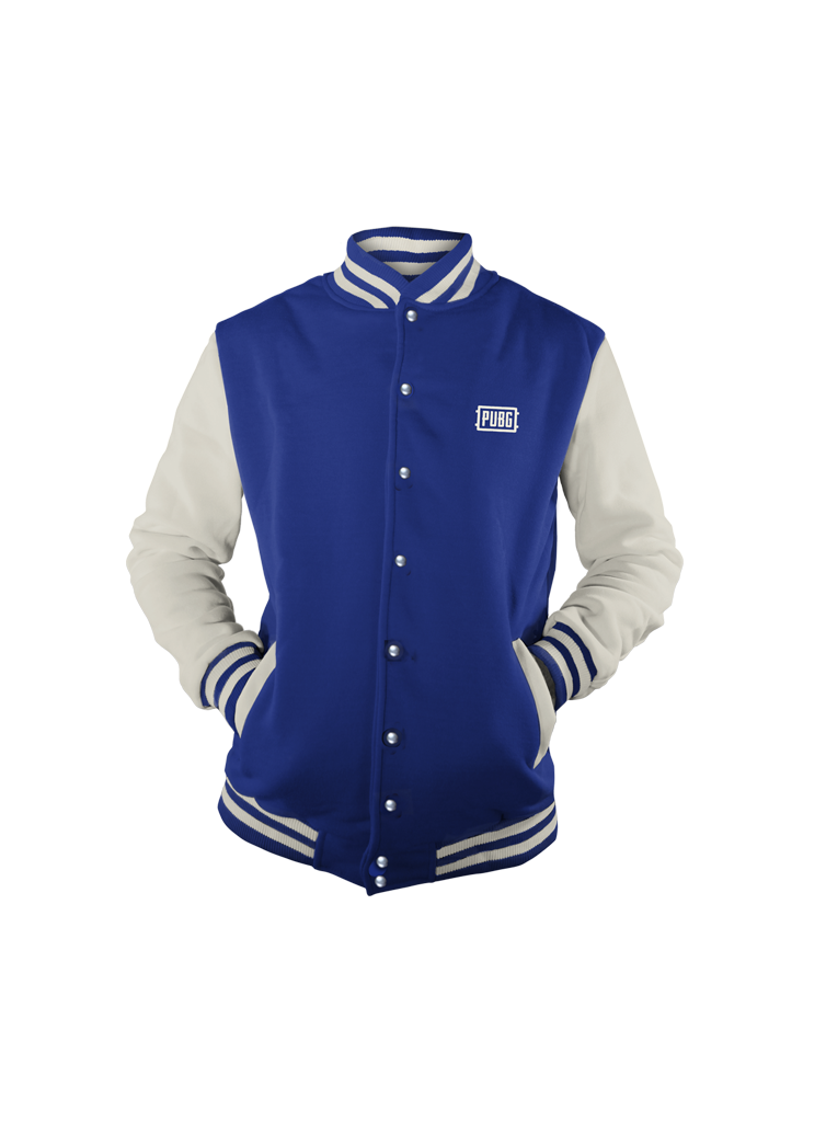 PUBG Blue and White Varsity Jacket