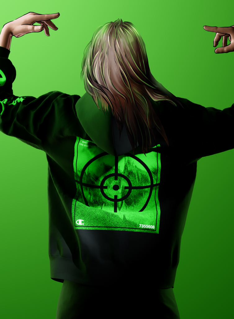 Black and neon sales green champion hoodie